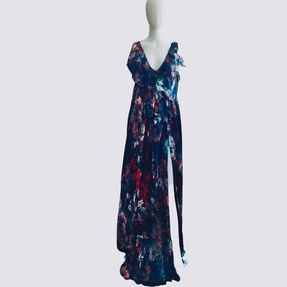 ETXART & PANNO FLORAL SILK MAXI DRESS SPAGHETTI STRAP SILK GOWN - Picture 2 of 16
